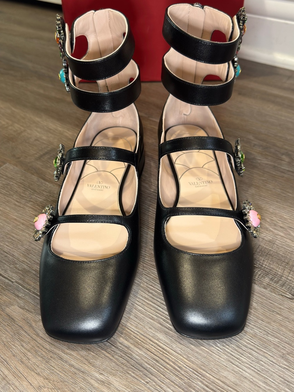 Valentino Garavani Preshoes Jewel Button Logo Ballerina Gladiator Zip Flats - Picture 4 of 16